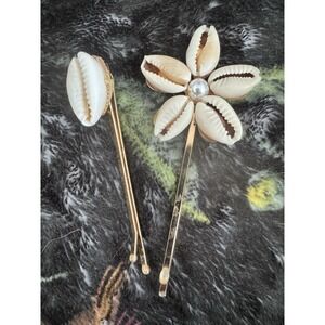 Sea Shell & Pearl Hair Pins Gold‎ Base New Wedding Summer Party Vtg Hair Pin?